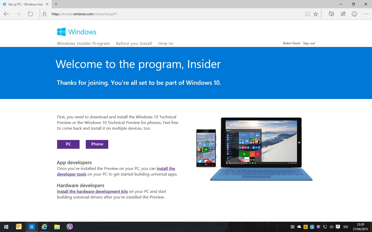 Figura 1. Windows Insider Program (Microsoft, 2015)