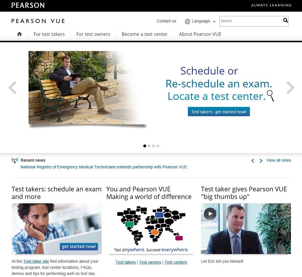 Figura 3. Sajti i uebit të PearsonVUE për regjistrim të provimeve të certifikimit në TI