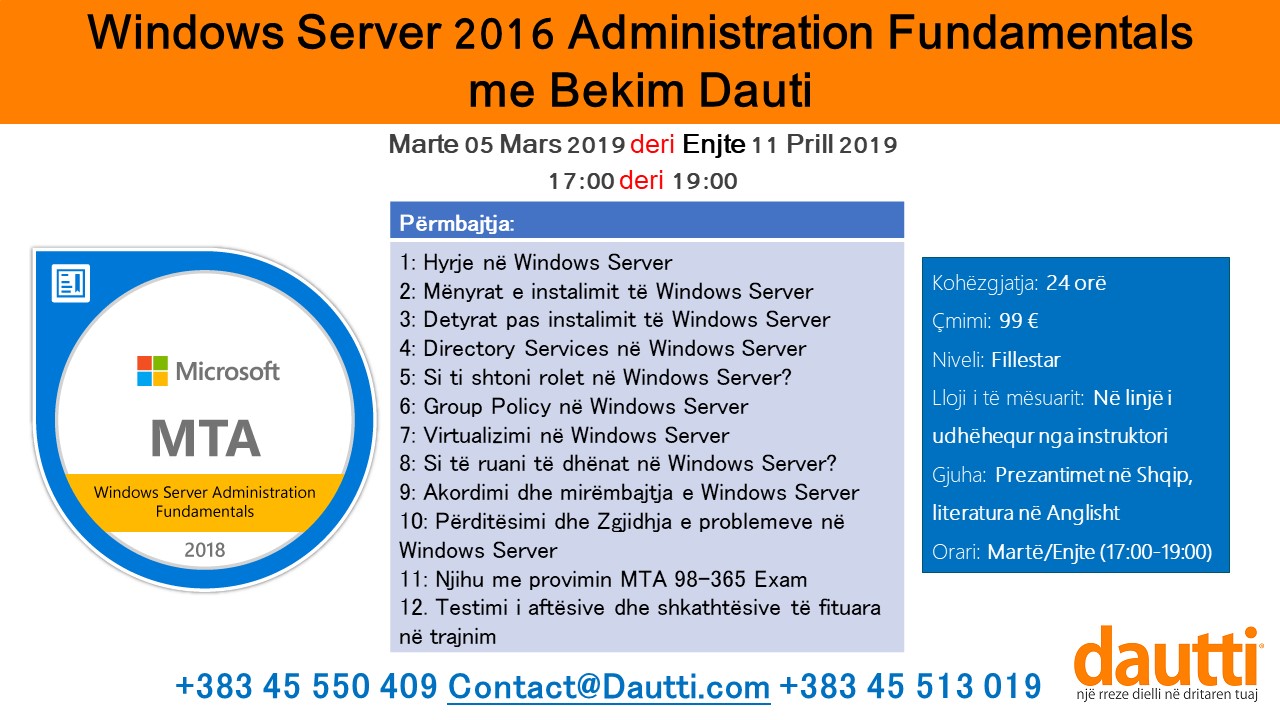 Vjen për ju trajnimi i Windows Server 2016 në platformën Dautti
