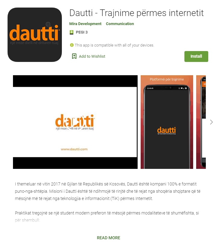 Applikacioni Dautti në Google Play Store