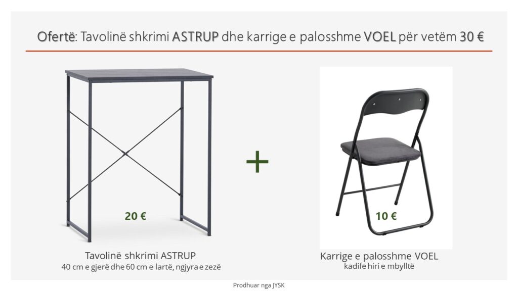 Ofertë: Tavolinë shkrimi ASTRUP dhe karrige e palosshme VOEL për vetëm 30 €